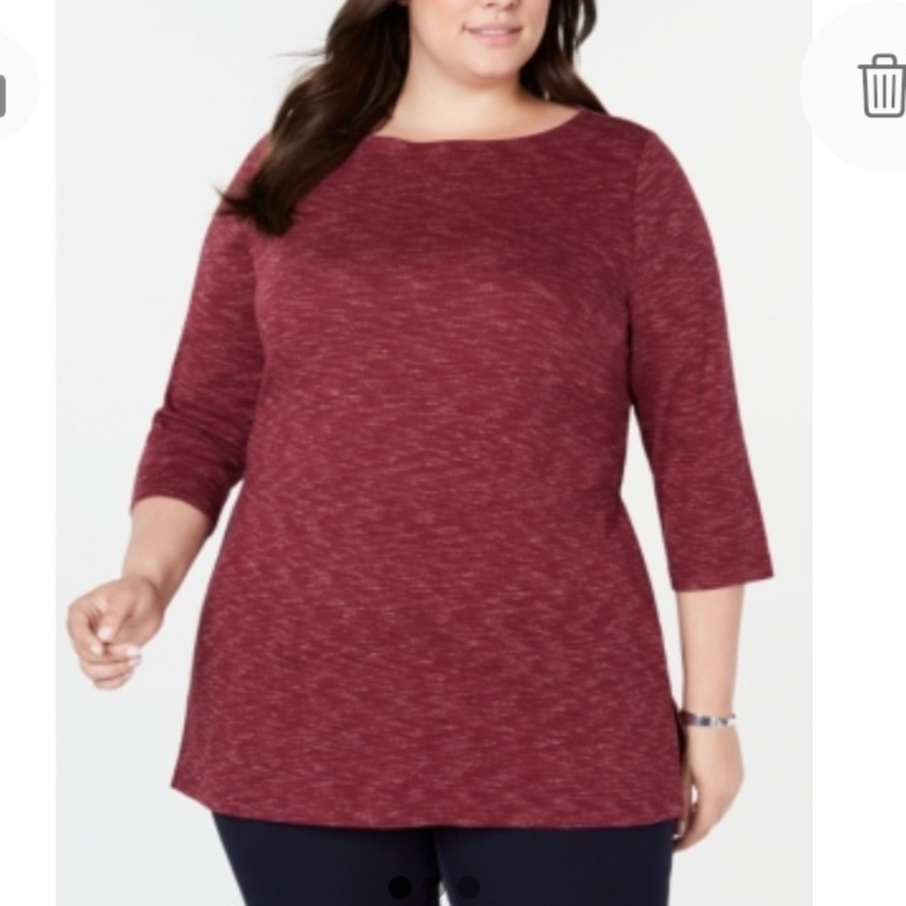 NEW Karen Scott 3/4 Sleeve Boat Neck Tunic Top, Size 1X, Burgandy Red